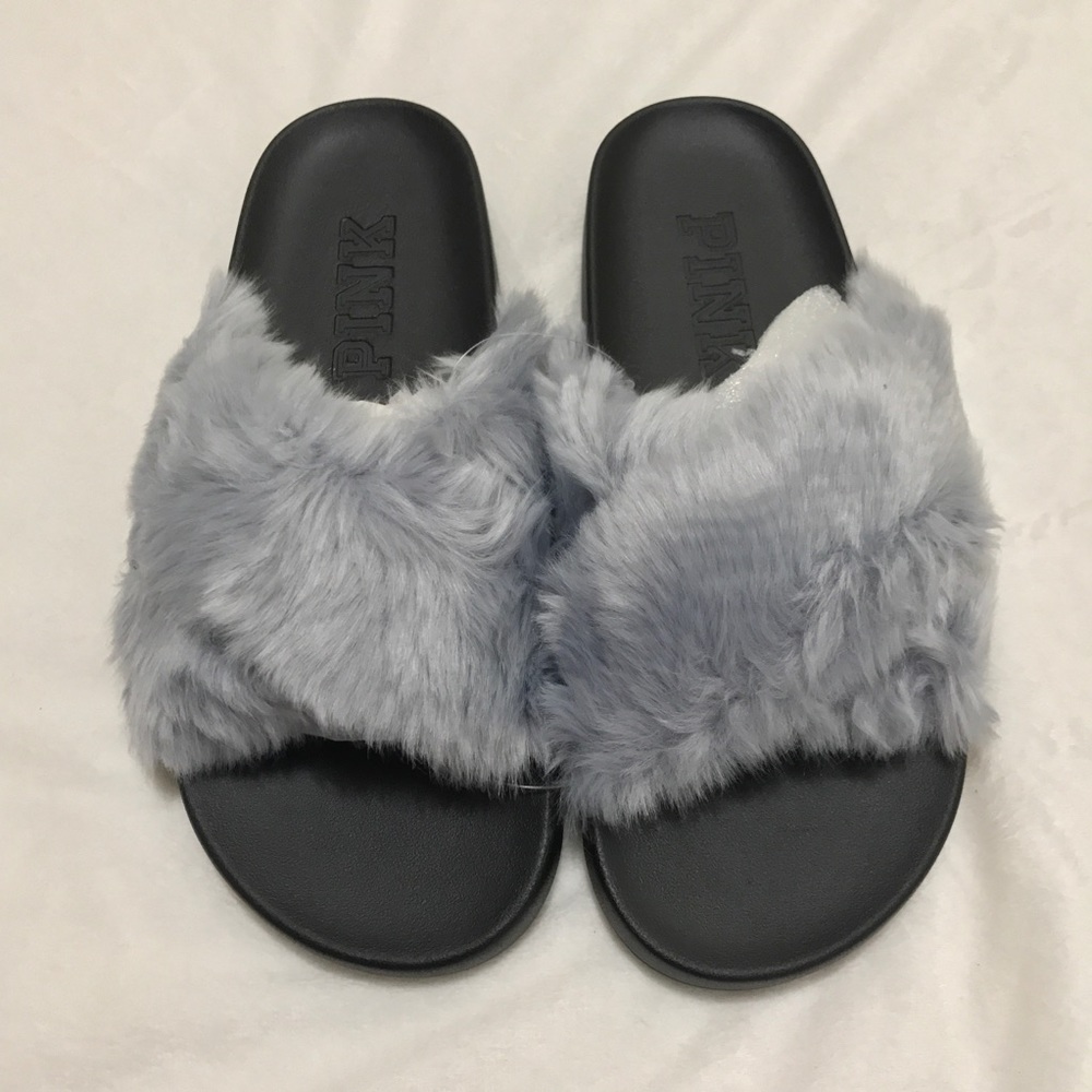 Victoria's Secret PINK Faux Fur CrissCross Slides
