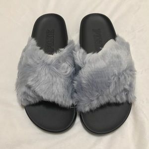 Victoria's Secret PINK Faux Fur CrissCross Slides