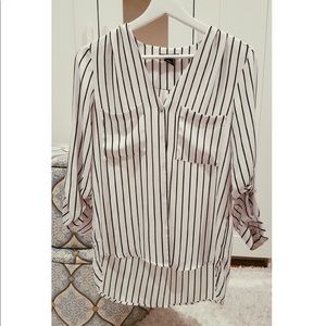 ❌SOLD❌Black White Stripe Print Long Sleeve Blouse