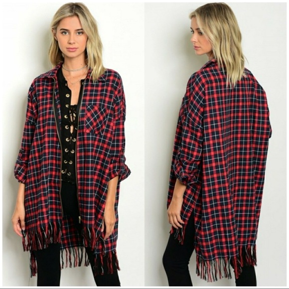 Sweaters - LAST! Plaid Fringe Cardi
