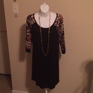Long Black dress/Tunic w/Leopard print sleeves