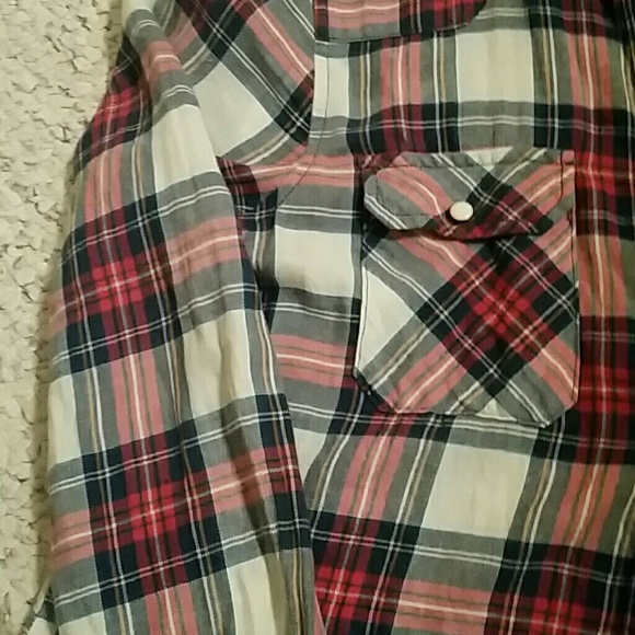 Red White and Blue Button Up Fannel - Picture 5 of 6
