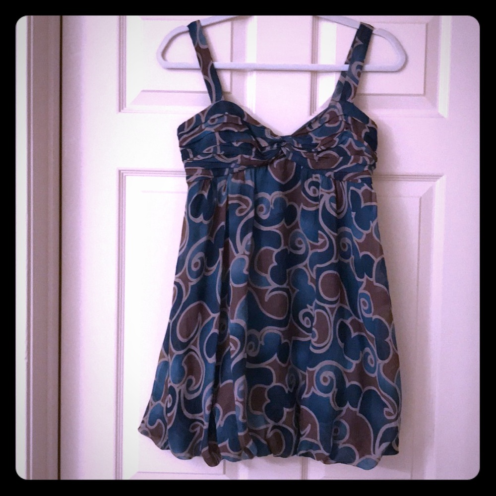 Teal and brown silk dress