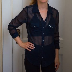 ❌DONATED❌ A&F Navy Sheer Button Up Top