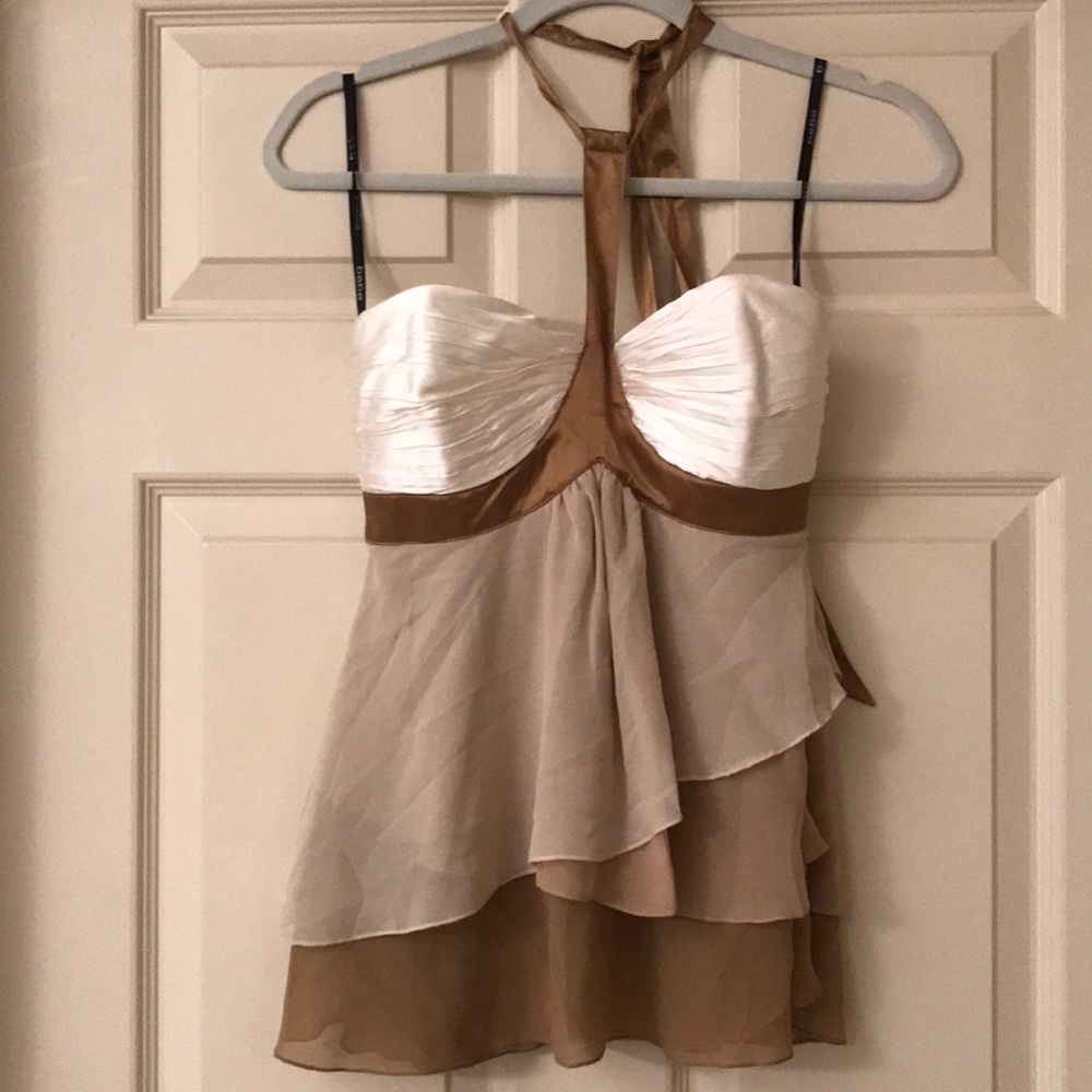 Cream, tan layered silk top