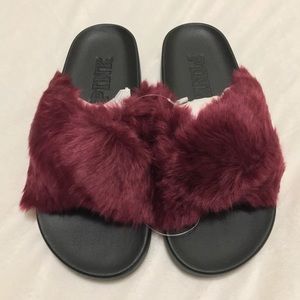 Victoria's Secret PINK Faux Fur CrissCross Slides