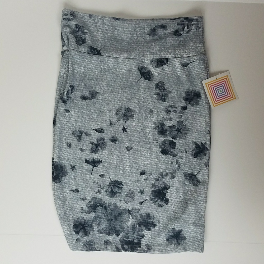 LuLaRoe Cassie Pencil Skirt, gray floral fall