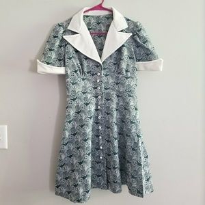Vintage Green Owl Print Dress