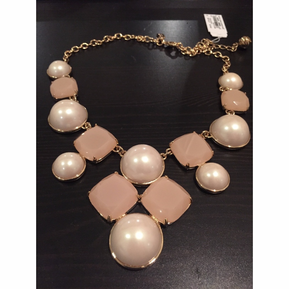 Pink Cushion and White Pearl Statement Necklace