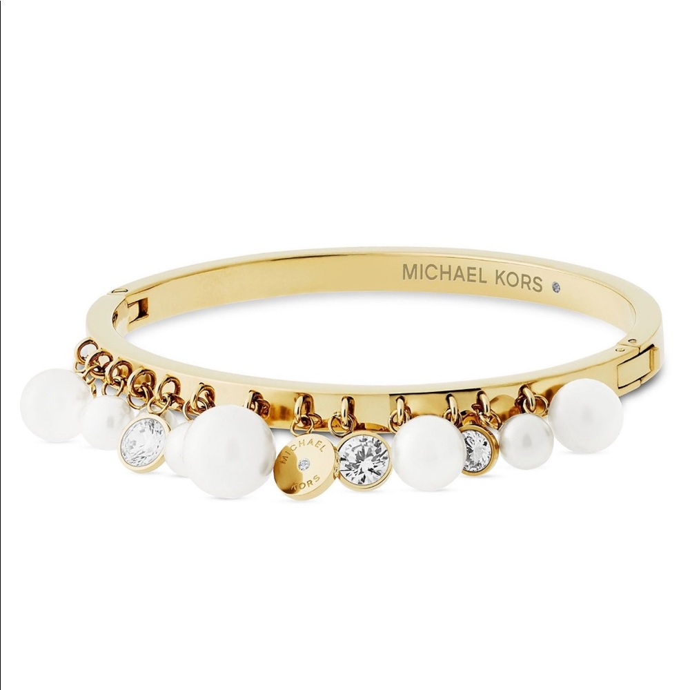 Michael Kors Classic Faux-Pearl Charm Hinge Bracel