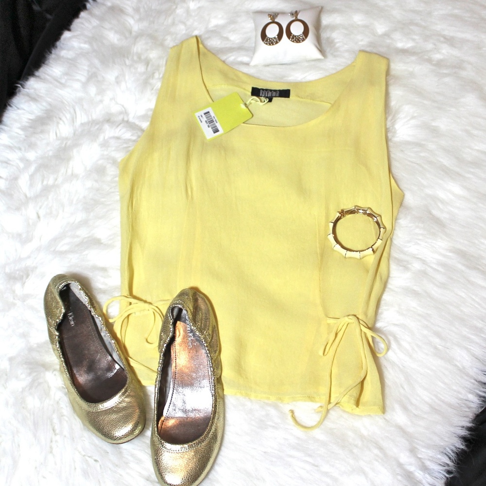 PRICE⬇️FIRM--NWT Yellow Sheer Tie Waist Top