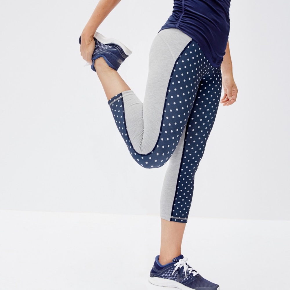 J. Crew x New Balance Gray Polka Dot Capri Leggings Navy XS 0 24 Fitted NWT