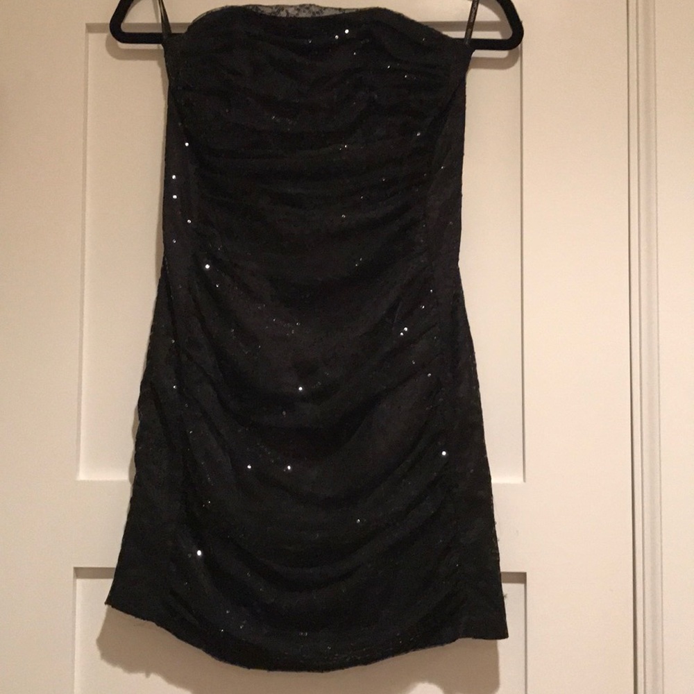 Jessica McClintock black sequin strapless dress!