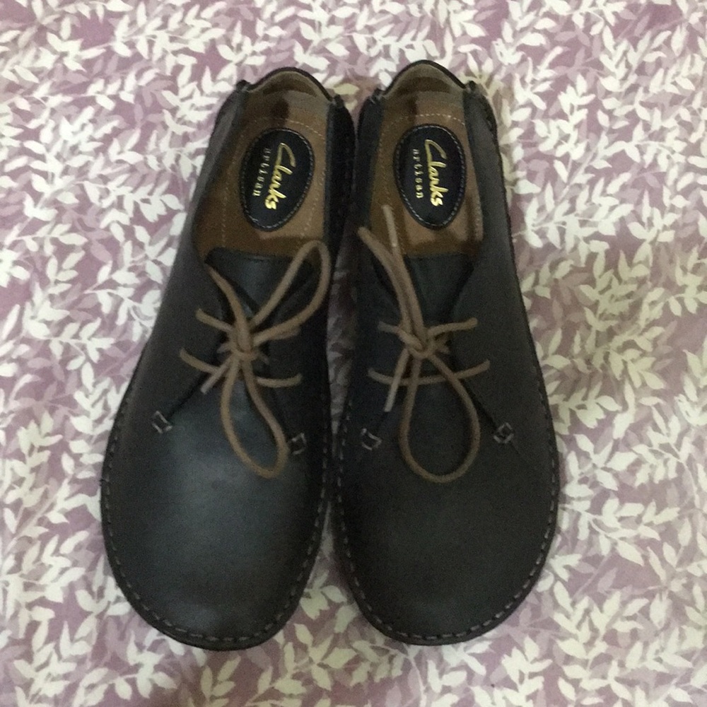 Clarks Janey Mae Black Leather Shoes
