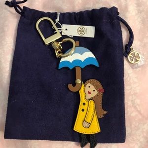 TORY BURCH RAIN GORL KEY FOB KEYCHAIN NWT