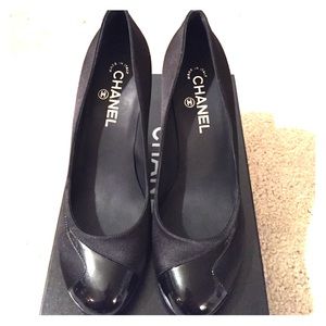 Authentic Brand New CHANEL Black Silk Satin Heels