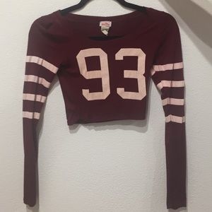 Cropped long sleeved jersey top