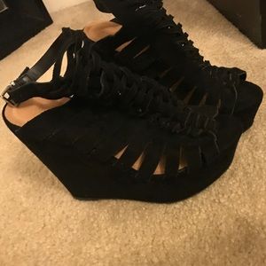 Black suede wedges
