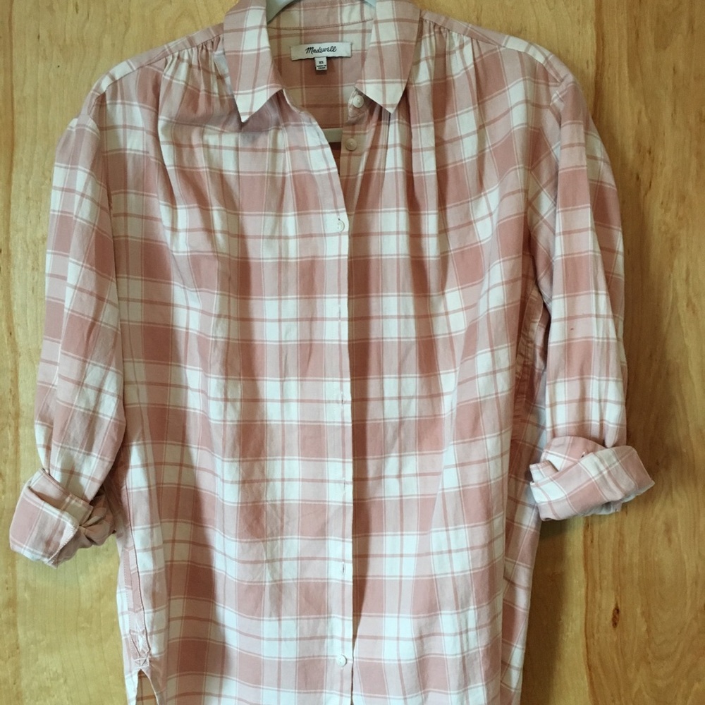 Madewell blush plaid shirt. XS. Women's.