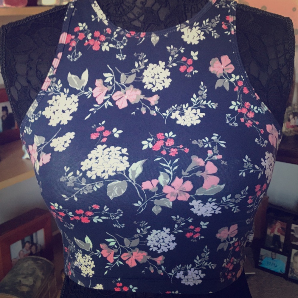 NAVY BLUE FLORAL CROP TOP TANK TOP