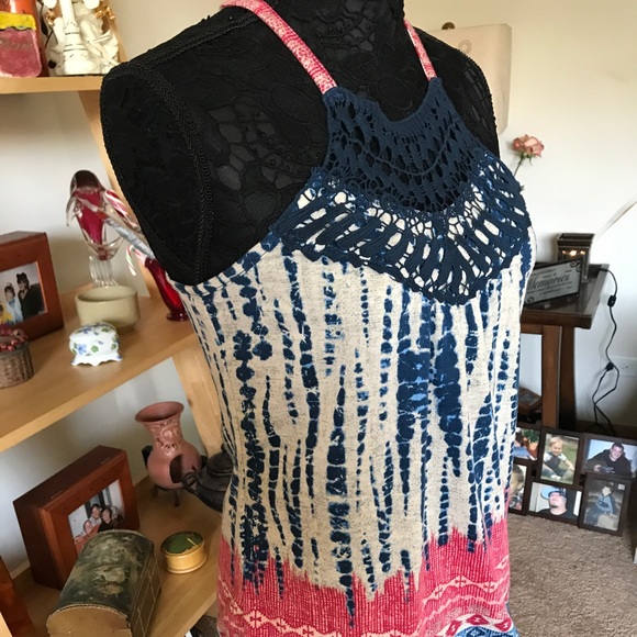 BOHO STYLE TYE DYE RACERBACK SPAGHETTI STRAP TOP - Picture 2 of 4