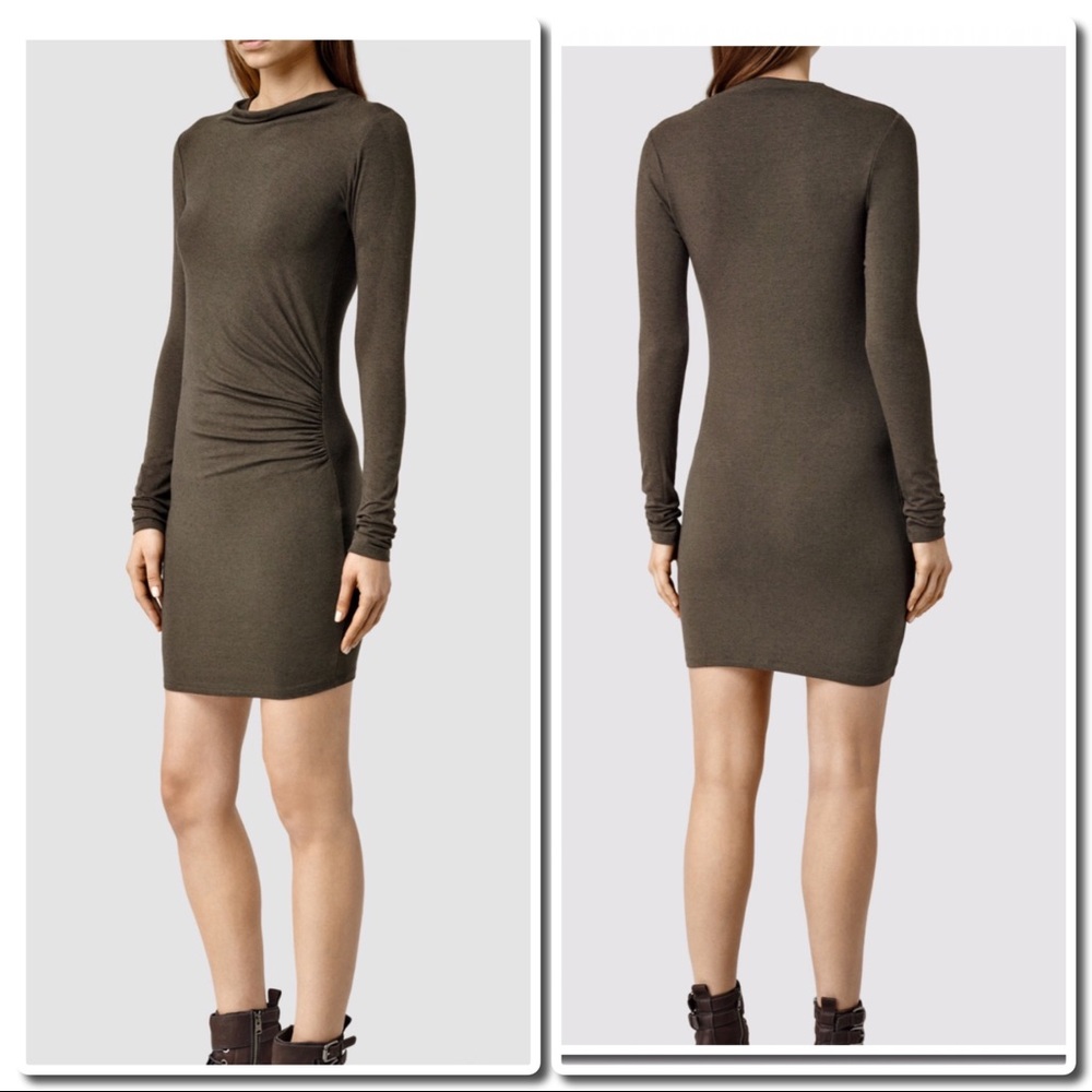 All Saints Azele Dress in Dark khaki Green - Picture 3 of 5