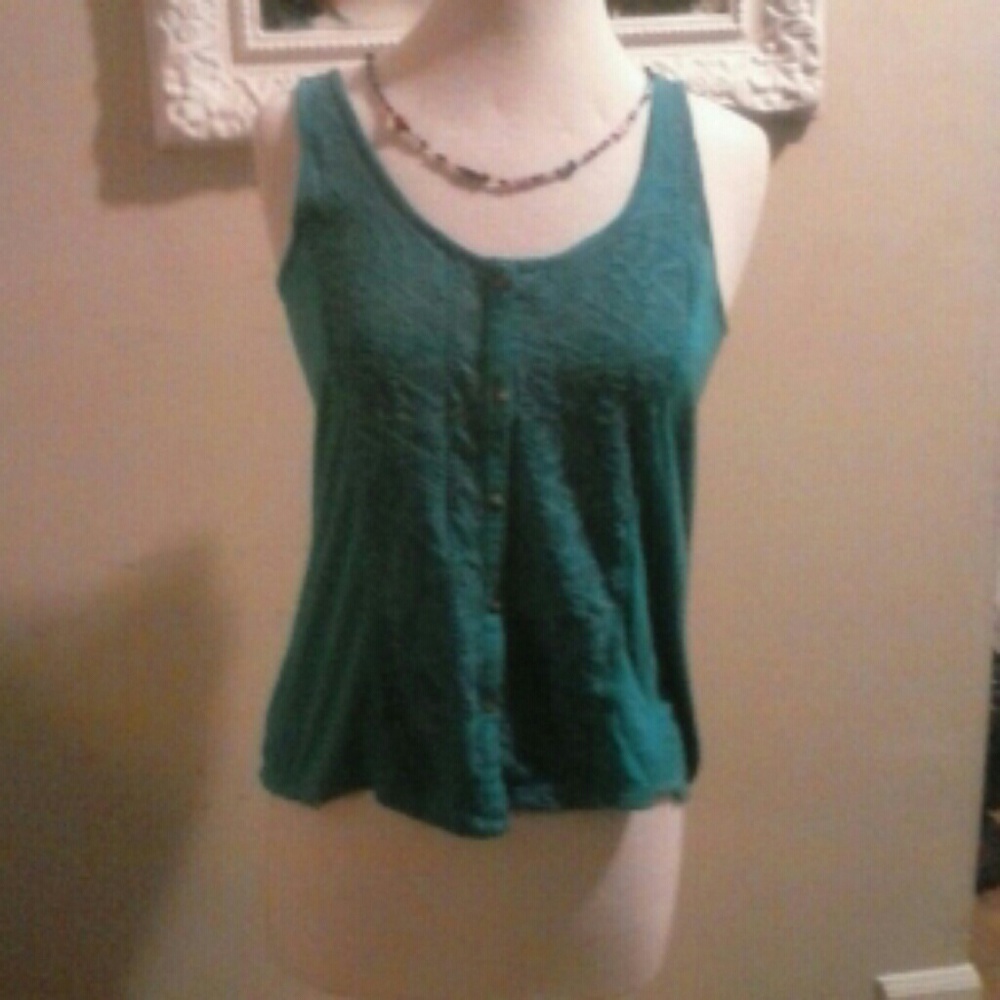 Turquoise tank with lace inset front and back