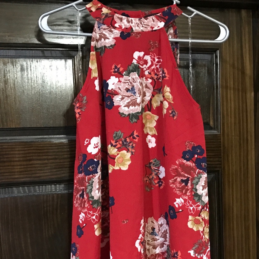 RED FLORAL PATTERNED SLEEVELESS MINI - Picture 4 of 6