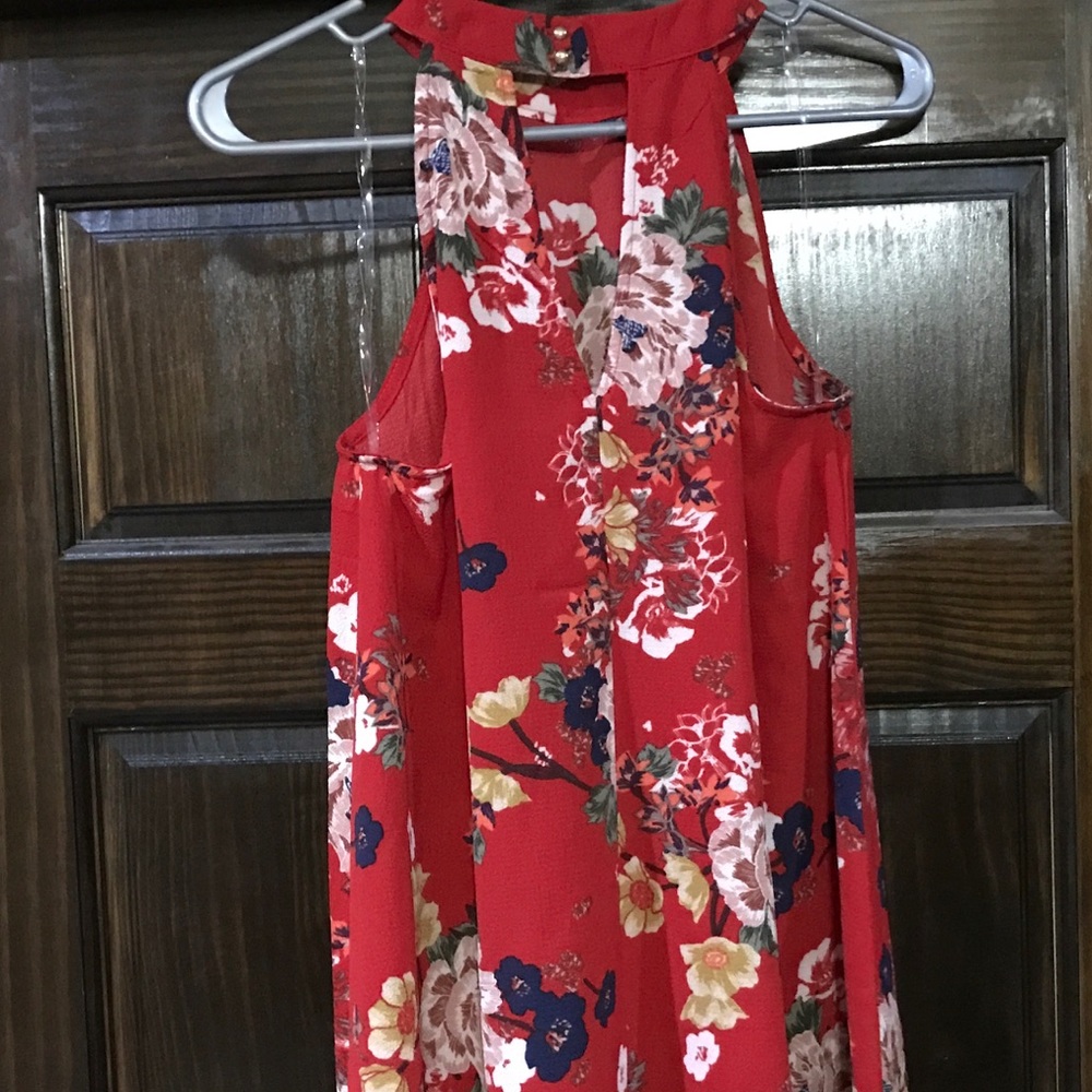 RED FLORAL PATTERNED SLEEVELESS MINI - Picture 5 of 6