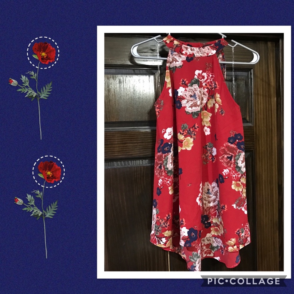 RED FLORAL PATTERNED SLEEVELESS MINI - Picture 3 of 6