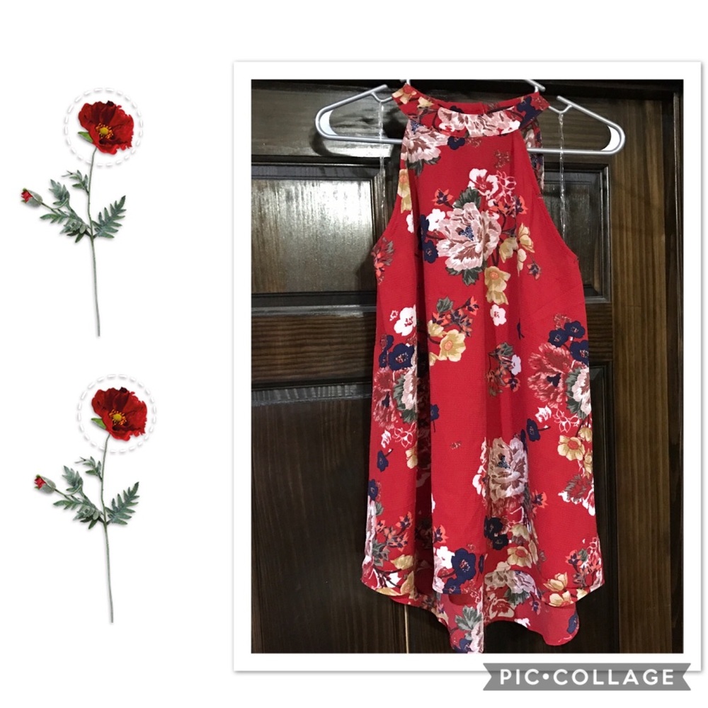 RED FLORAL PATTERNED SLEEVELESS MINI - Picture 2 of 6