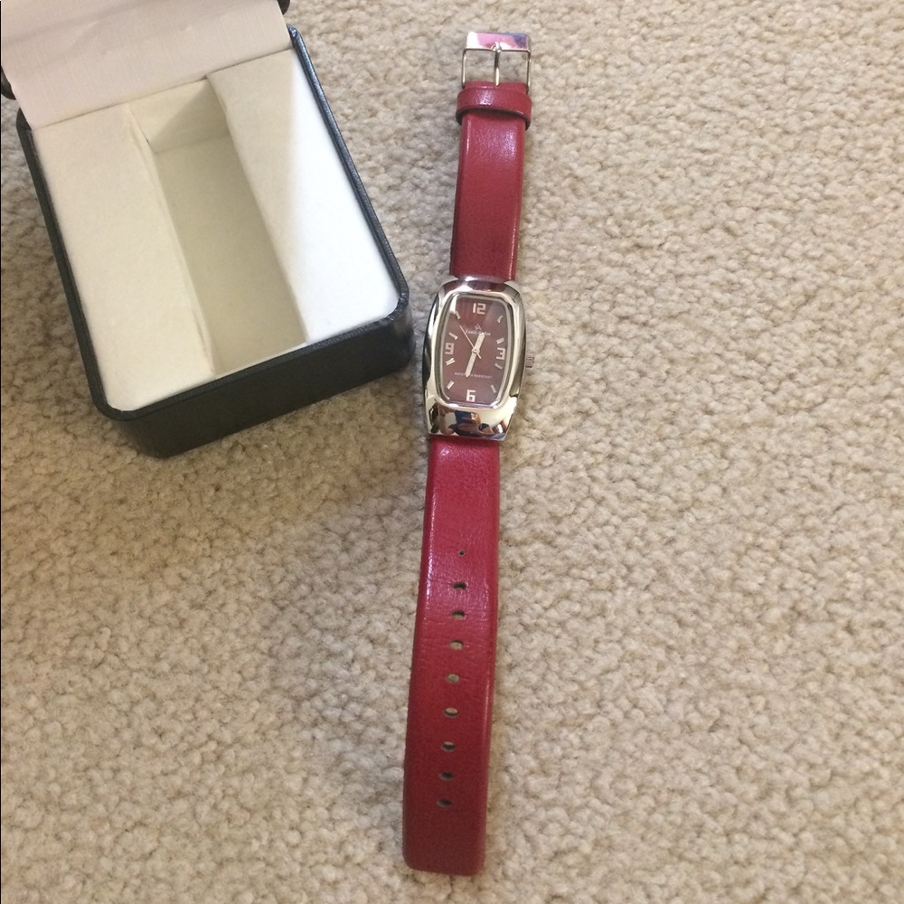 Red leather band watch