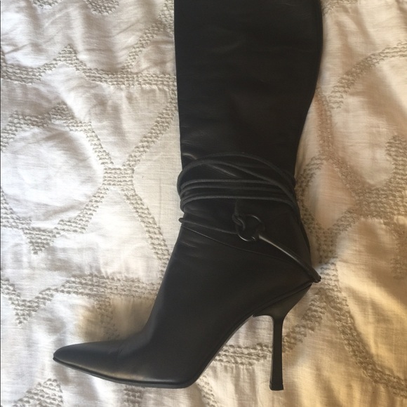 Gucci Shoes - Gucci Black Knee High Stiletto Wrap Boots