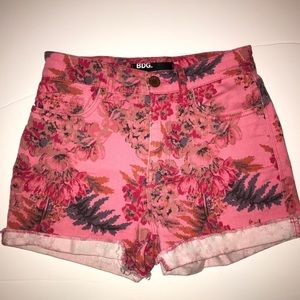 High waisted printed denim shorts, pink