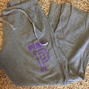 boyfriend fit VS pink sweats.