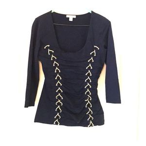 Navy and gold 3/4 sleeve top