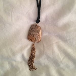 Neutral stone necklace with tassel