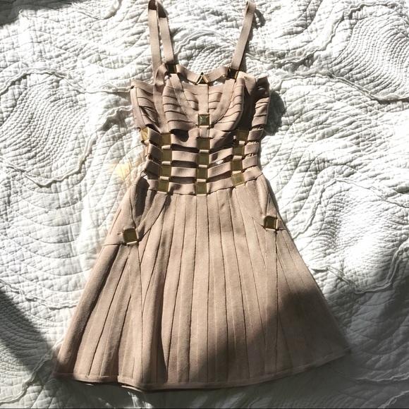 Herve Leger Nude/Gold Dress - Picture 4 of 8