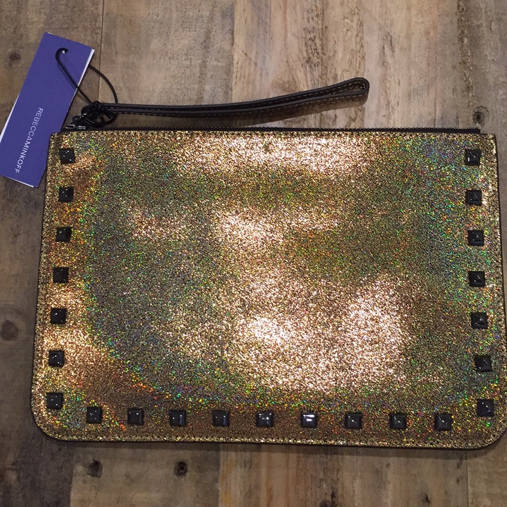 NWT Rebecca Minkoff Gold Glitter Kerry Pouch