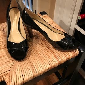 Size 7 1/2 Ann Taylor black patent peep toe pumps