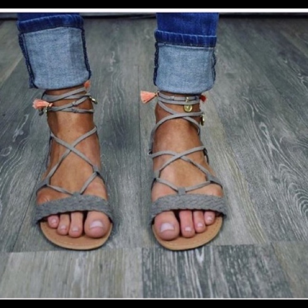 Athena Lace up Sandals w/fringe coral tassels.