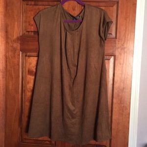 Suede Brown Short Sleeve Shift Dress 👗