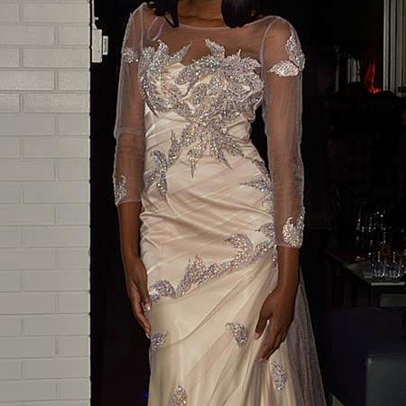 NEW Gown Party Prom Evening Long Dress Cream Ivory - Picture 3 of 7