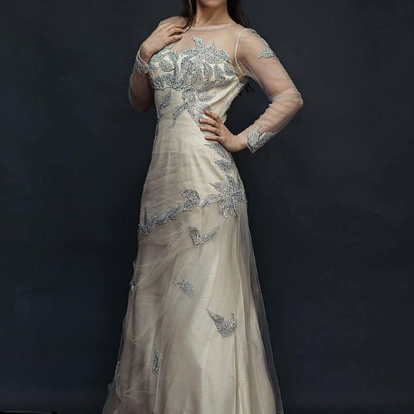 NEW Gown Party Prom Evening Long Dress Cream Ivory - Picture 2 of 7