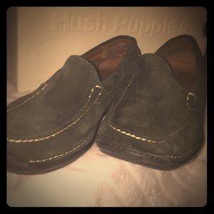 Dark green suede Hush Puppies loafers