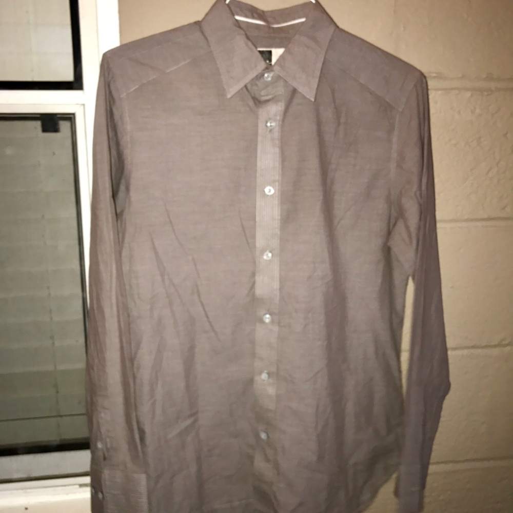 Howe Men's S brown/gray collared button down shirt