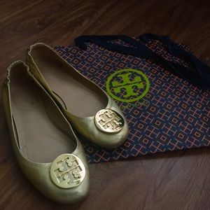 Gold Tory Burch Minnie travel flat