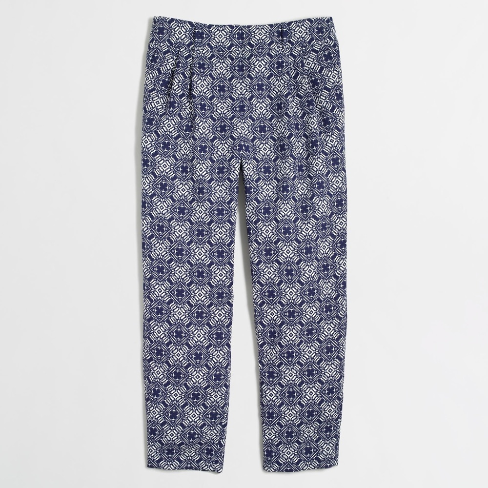 JCrew White and Blue Printed Crop Pants