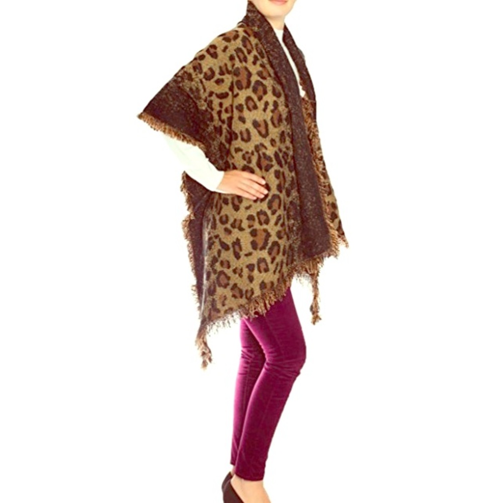 Leopard Print Pashmina Shawl Wrap Cape