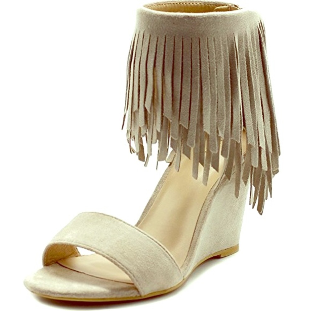 Fringe nude wedge heels! Never worn